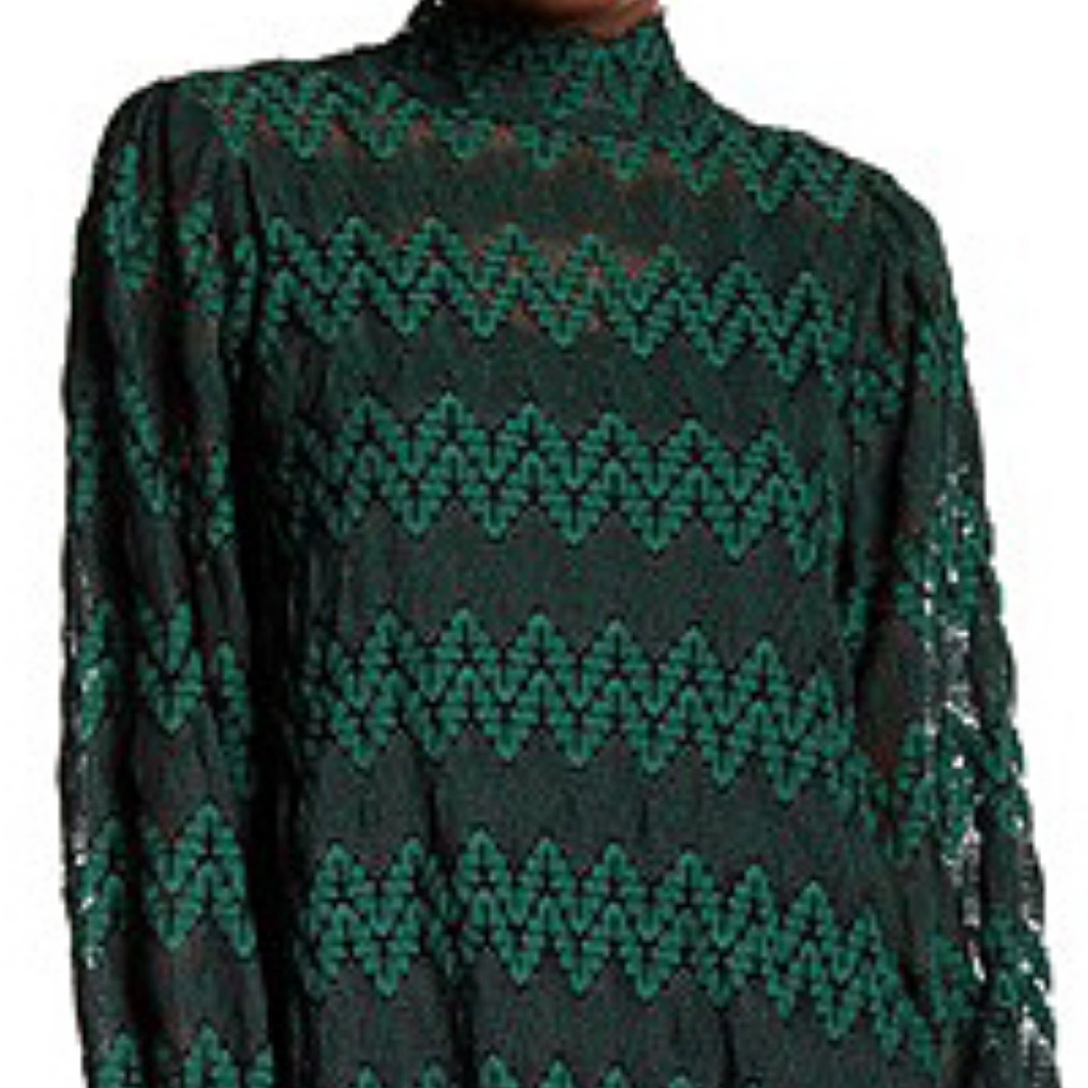 Free People Simone Mock Neck Lace Green Dress - Picture 2 of 5